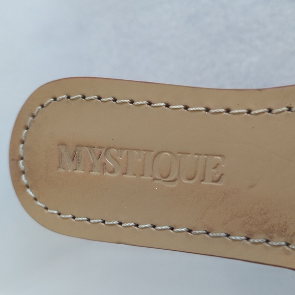 Mystique Boutique Rhinestone Buckle Slide Sandals Tan Brown Leather - Picture 3 of 8